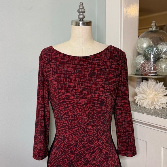 Ralph Lauren Jersey Sheath Dress Red & Black Printed 4 - Picture 3 of 10